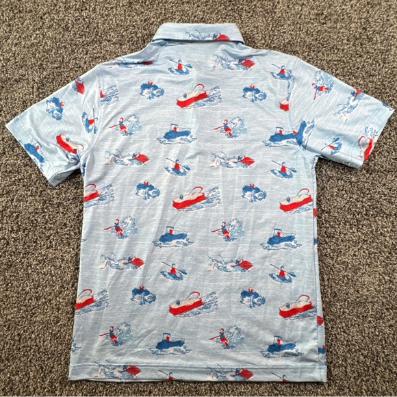 Waggle Mens Small Lake Life Golf Performance Blue Polo Boat/Jet Ski Stretch - Picture 3 of 6